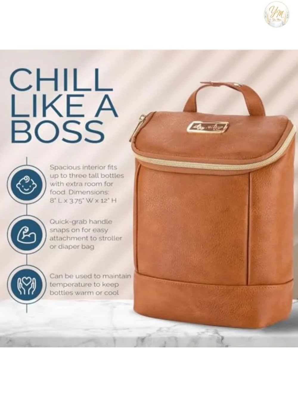 Insulated Bottle Bag Holds 3 Bottles Faux Leather Travel Organizer